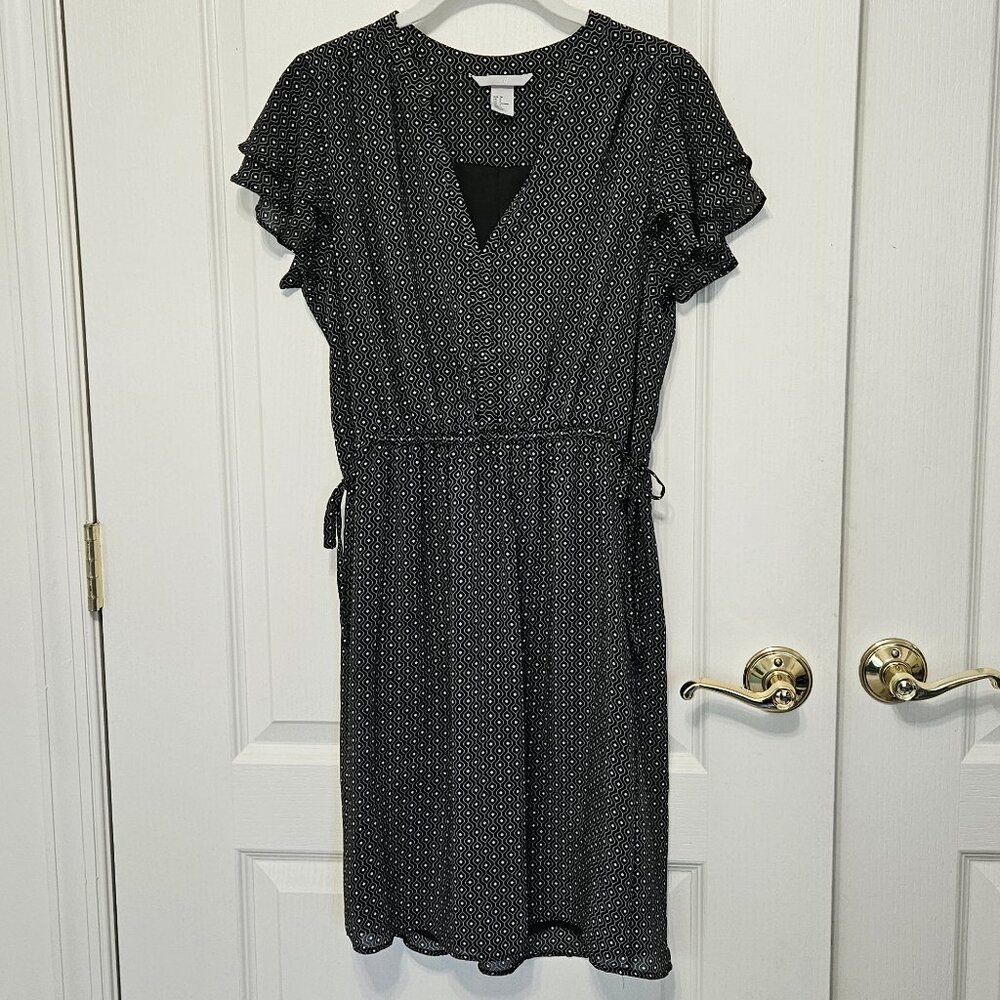 H&M Black Above-Knee V-Neck Dress with Flutter Sleeves Size 8